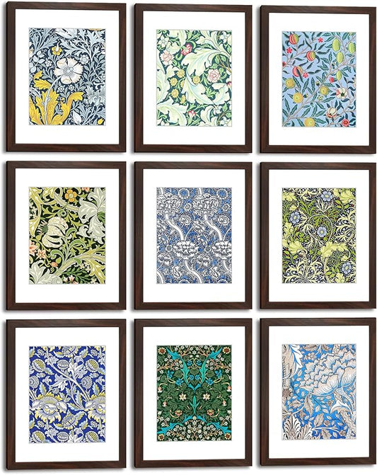 11x14 Picture Frame Set of 9 for Pictures 8x10 with Mat or 11x14 Without Mat, Wall or Tabletop Gallery Photo Frames Walnut