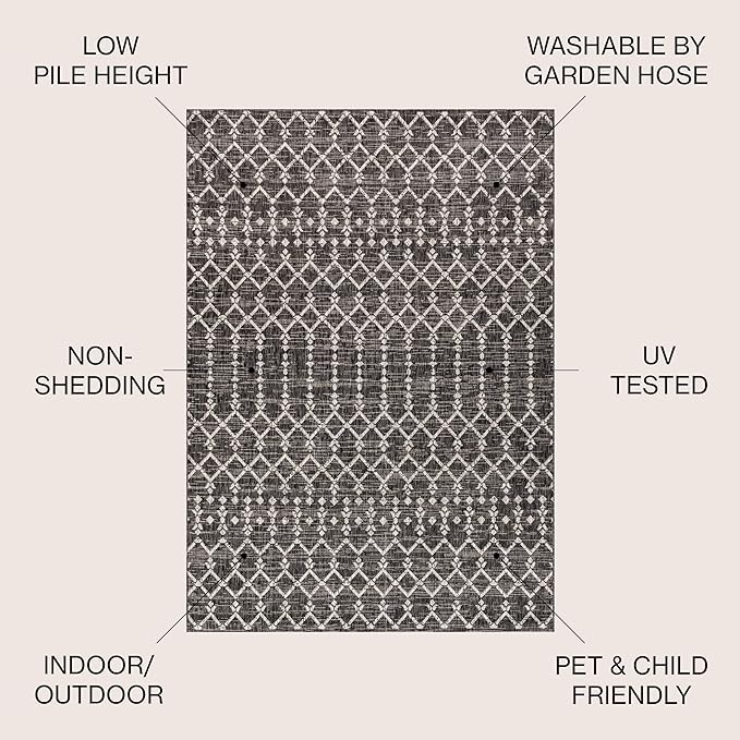 JONATHAN Y Moroccan Geometric Indoor Outdoor Area Rug 9X12 Black/Gray, Ourika Textured Weave for Backyard, Patio, Porch, Easy-Cleaning, High Traffic, Pet-Friendly, Non-Shedding (SMB108F-9)