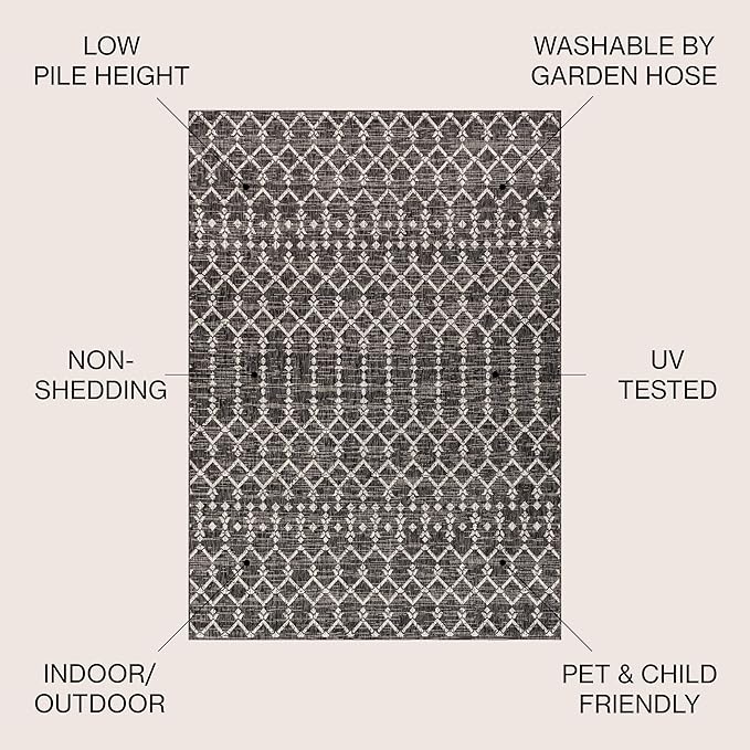 JONATHAN Y Moroccan Geometric Indoor Outdoor Area Rug 3X5 Black/Gray, Ourika Textured Weave for Backyard, Patio, Porch, Easy-Cleaning, High Traffic, Pet-Friendly, Non-Shedding (SMB108F-3)