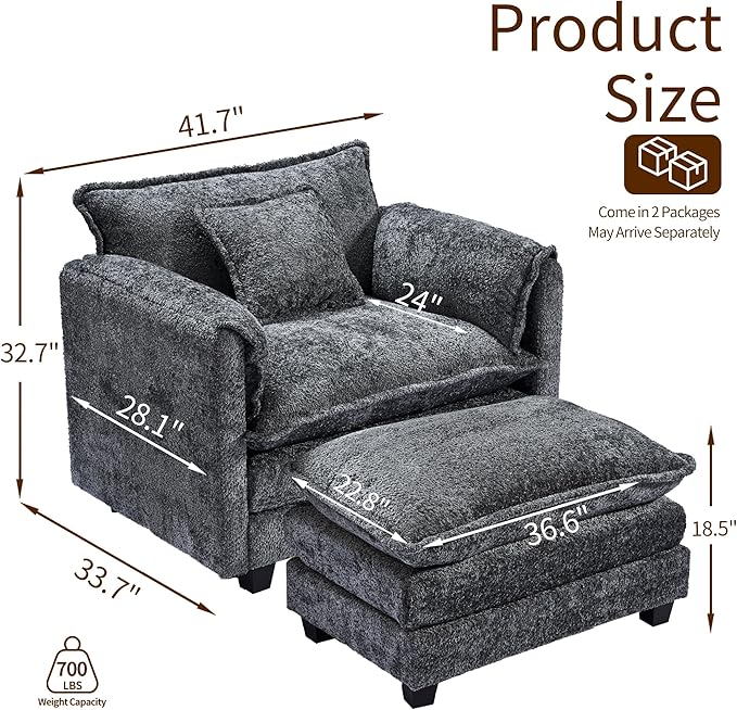 SweetGO corporation 42'' Plush Single Sofa Accent Chair with Ottoman for Living Room/Bedroom, Modern Couch for Cozy Lounge Chair for Reading