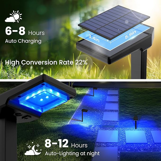Solar Pathway Lights Outdoor, Smart Color Changing with 9-in-1 (Warm White/Cool White/RGBCW) Modes,Bright Landscape Lighting Waterproof for Walkway,Garden,Driveway,Yard,Patio(6pack)