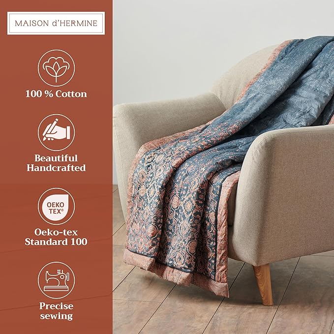 Maison d' Hermine Throw Blanket for Couch Lightweight Soft Warm Breathable Cotton Throw Blankets for Bed Girls Boys Women Men Gifts Sofa Travel Living Room Chair Bedding (50"x60", Imperfection)