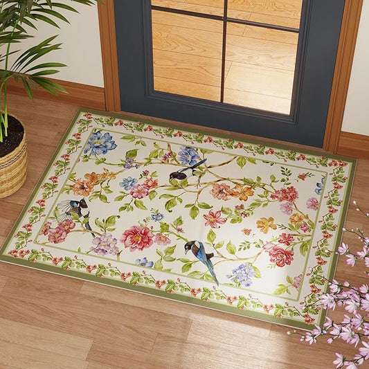 Door Mat Indoor Entrance 2x3 Rug Machine Washable Floral Bird Magpies Animal Small Area Rug Non-Slip Low Pile Throw Rugs for Entryway, Kitchen, Front Door Indoor Entrance, Entry, Kids Room