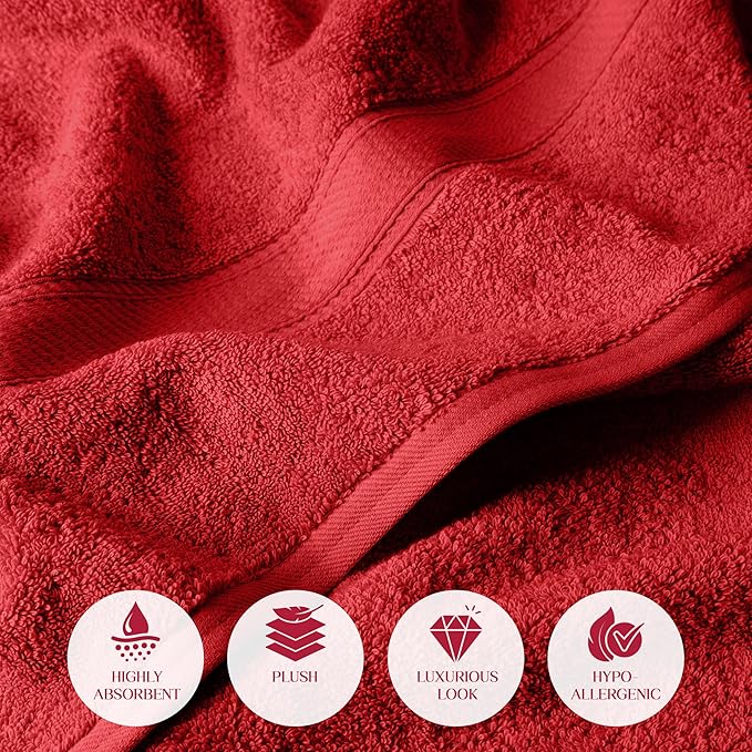 Superior Egyptian Cotton Pile 6 Piece Towel Set, Includes 2 Bath, 2 Hand, 2 Face Towels/Washcloths, Ultra Soft Luxury Towels, Thick Plush Essentials, Guest Bath, Spa, Hotel Bathroom, Red