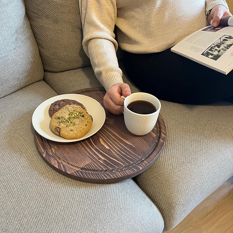 Sofa Tray – Wooden Foldable Sofa Tray Table For Seat Cushion, Perfect for Coffee & Remote Control, Solid Wood Sofa Tray Table, Solid Spruce Couch Table (London, Medium 14")
