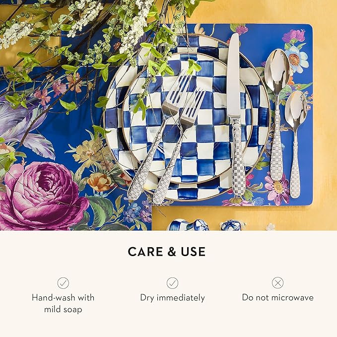 MACKENZIE-CHILDS Enamel Dinner Plate, Decorative Dinnerware Plate, 10 Inches, Set of 1, Blue-and-White Royal Check