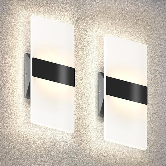 ASD 12 Inch LED Indoor Wall Sconce - Modern Interior 12W 2700K-5000K Adjustable Dimmable Wall Mounted Light Fixtures, Acrylic Glass Wall Lights for Stairway, Hallway - UL, Matte Black, 2 Pack