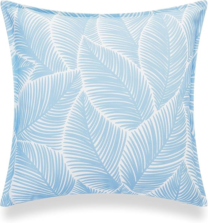 Hofdeco Premium Coastal Hampton Style Patio Indoor Outdoor Pillow Cover Only, 20"x20" Water Resistant for Backyard, Couch, Baby Blue Palm Leaf