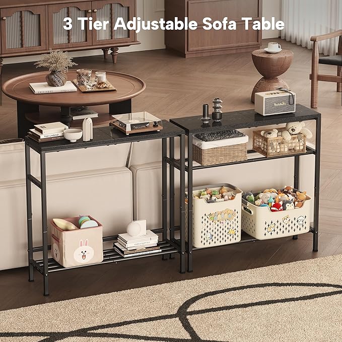 Homeiju Entryway Table 31.5" Width, 2-Tier Console Table with Adjustable Shelves, Industrial Sofa Table with Storage, Foyer Tables for Entryway, Hallway, Kitchen, Living Room and Bedroom, Black