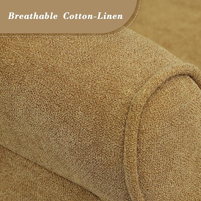 Athena Collection Mid Century Accent Chair, Upholstered Modern Comfy Armchair Single Sofa, Elegant Vanity Chair Reading Chair with High Back and Solid Wood Legs for Bedroom Living Room, Dark Yellow