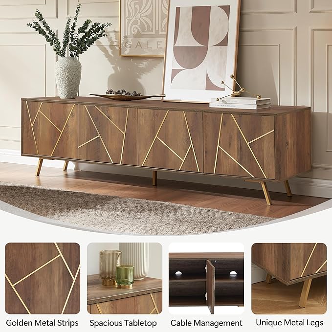 75" Modern TV Stand for TV, Wood Entertainment Center with Storage Cabinet, Media TV Console for Living Room and Bedroom, Rustic Oak