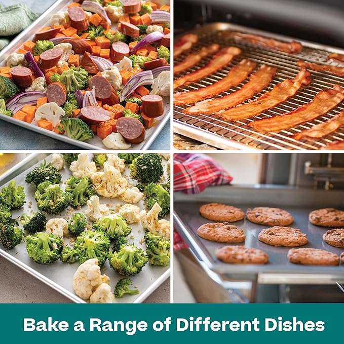 100% Recycled Aluminum by Baker's Secret, Bakeware Set 4pcs, 2x Baking Trays for Oven Cookie Sheet 18" with 2x Stainless Steel Rack, Non Toxic- PTFE,PFAS,PFOA Free - The Natural Aluminum Collection