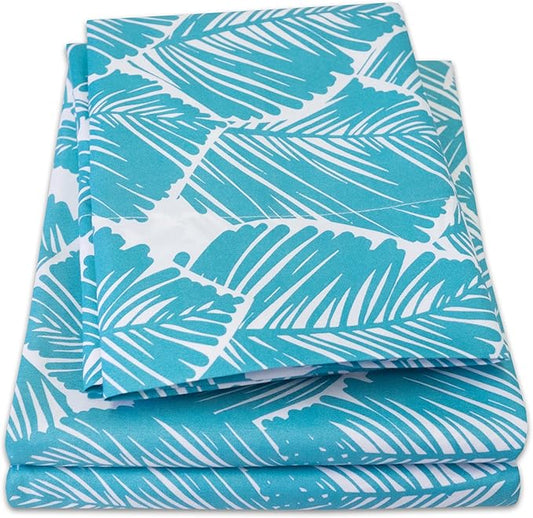 1500 Supreme Collection Extra Soft Tropical Leaf Teal Pattern Sheet Set - Luxury Bed Sheets Set with Deep Pocket Wrinkle Free Bedding, Printed Pattern