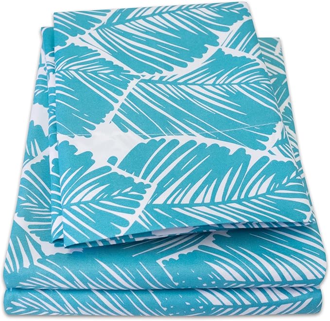 1500 Supreme Collection Extra Soft Tropical Leaf Teal Pattern Sheet Set, Twin- Luxury Bed Sheets Set with Deep Pocket Wrinkle Free Bedding, Trending Printed Pattern, Twin