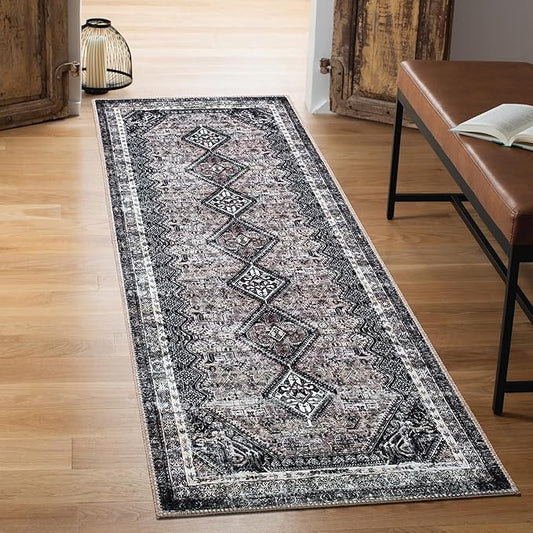 Keen Home Design 2x7 Rug - Machine Washable Runner Rug with Non-Slip Backing, Ideal for Hallway, Entryway, Kitchen, Laundry Room - Vintage, Easy Clean, Durable, Low Pile Rug - (2'6" x 7')