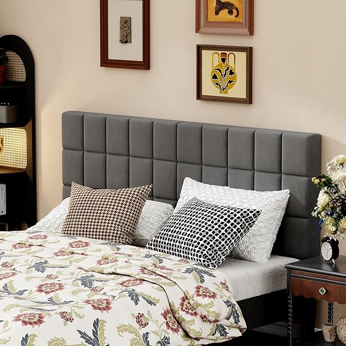 Andeworld Velvet Upholstered Tufted King Size Headboard,Wood Head Board with Metal Legs, Adjustable Height from 42” to 56”, Bed Headboard in Modern Design,Backboard for Bed, Dark Gray