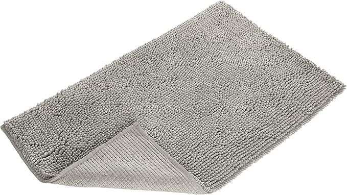 Amazon Basics Platinum Bathroom Rugs, Extra Soft and Comfortable Shag Bath Mats, Non-Slip, Quick Drying, Machine Washable, for Bathroom Floor, Tub and Shower, 21" x 34", Platinum