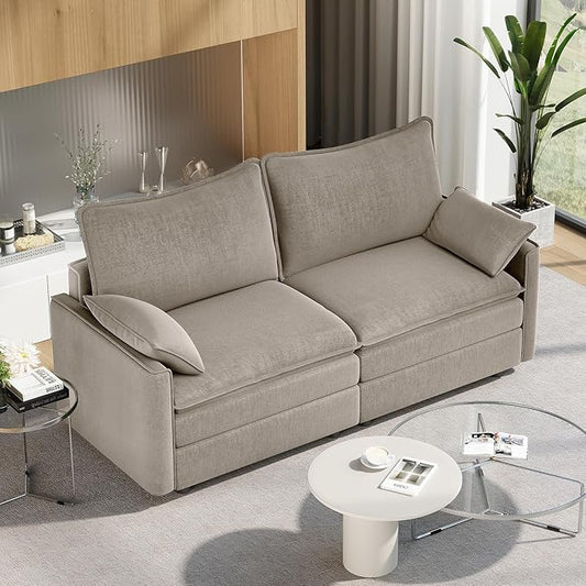 Vesgantti 74" Loveseat Sofa for Living Room, Comfy Cloud Couch Deep Seat Chenille Modern 2 Seater Small Sofa with Armrest Pillow, Easy Assembly for Small Spaces, Light Brown