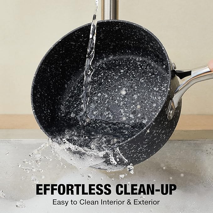 Nonstick Premium 3-Piece Saucepan Set with Glass Lids, Natural Durable Granite Coating, Nonstick, Durable & Oven Safe to 450°F, 1&2&3QT, Black