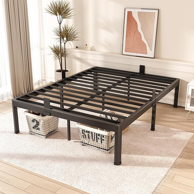 FUIOBYVV King Bed Frame with Round Corner Edge Legs 18 inch High 3500 lbs Heavy Duty Metal Platform Bed Frame King Size No Box Spring Needed/Noise Free/Steel Slat Support/Non-Slip Black