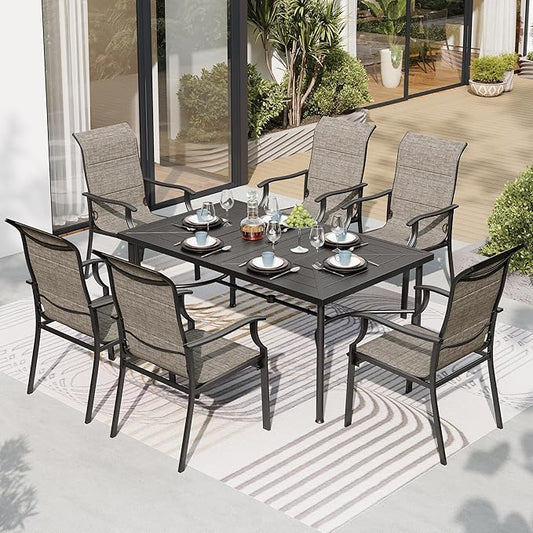 7 Piece Patio Dining Sets for 6, Black Outdoor Table and Chairs Set with 1 Wood-Like Patio Table(1.57"-1.9" Hole) and 6 Textilene Patio Chairs, Outdoor Dining Sets for Deck Backyard