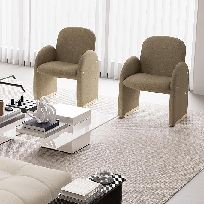 YOUTASTE Oversized Accent Chair for Living Room Bedroom Office, Upholstered Mohair Armchair with Wood Frame and Gold Metal Legs, Mid-Century Modern Comfy Lounge Chair, Sandy Brown