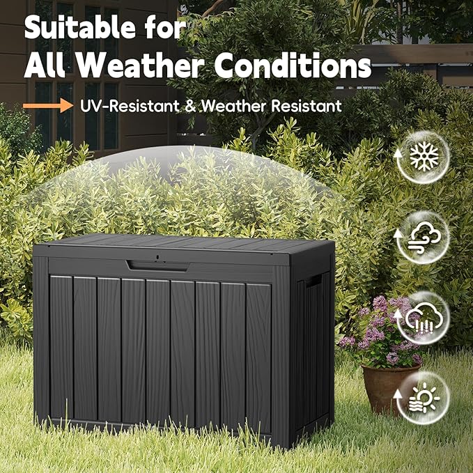 Outdoor Storage Box, 50 Gallon Waterproof Resin Deck Box, Storage Bin for Package Delivery, Patio Furniture Cushion, Garden Tools, Pool Accessories, Weatherproof and UV Resistant