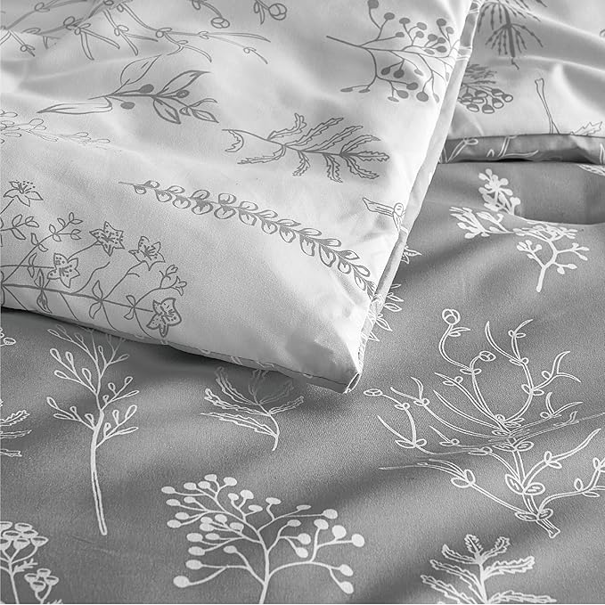 Bedsure California King Comforter Set - Grey Bed Set, 3 Pieces Cute Floral Bedding, 1 Soft Reversible Botanical Flowers Comforter and 2 Pillow Shams