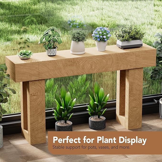 63 Inch Long Console Table, Narrow Rectangular Sofa Table Behind The Couch, Farmhouse Entryway Table for Entrance, Hallway, Living Room (Natural)