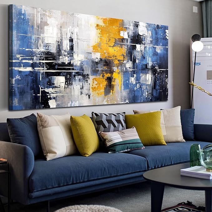 ZHAOSHOP Blue Wall-Art Living Room - Abstract Wall Decor for Office - Modern Minimalist Wall Art Ready to Hang Size 29" x 59"