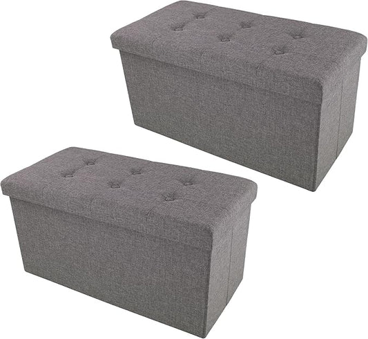 Lavish Home Ottoman Set of 2 - Ottoman Foot Rest, Linen Chest, or Storage Bench Set - 30in Ottomans for Living Room, Bedroom, Dorm Storage (Dark Gray)