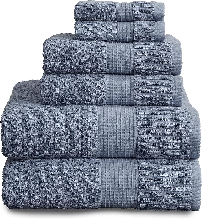 NY Loft 100% Cotton Towel Set 6 Piece | Super Soft & Absorbent Quick-Dry 2 Bath Towels 2 Hand Towels and 2 Washcloths |Textured and Durable Cotton | Trinity Collection (6 Piece Set, Flint Stone)