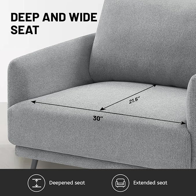 Oversized Accent Chair Set of 2 for Living Room Chairs Reading Arm Chair Comfy Modern Single Sofa Side Chairs with Metal Legs & Soft Cushion for Bedroom, Balcony,Waiting Room (Polyester, Grey)