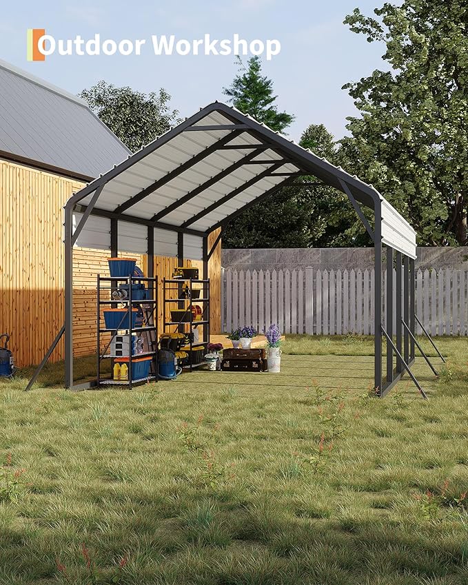 13'x21'x11' Oversized Metal Carport, Steel Heavy Duty Carport for All-Weather, Permanent Shelter for Bass Boats, Pickup Trucks, and Tractors, N.W. 660 Lbs