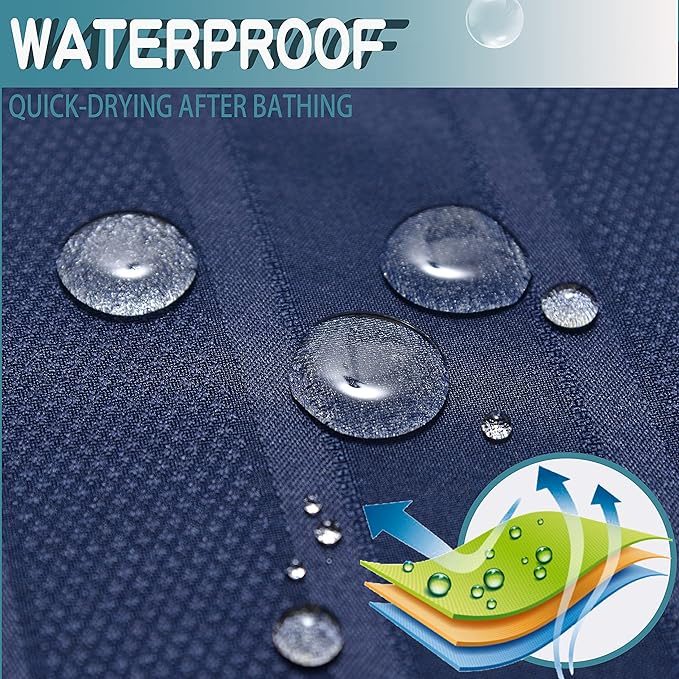 Conbo Mio No Hook Waffle Weave Shower Curtain with Snap in Liner Set, Hotel Luxury Dark Blue Shower Curtains for Bathroom with See Through Top Window, Waterproof, Washable 71W x 74H Stripe