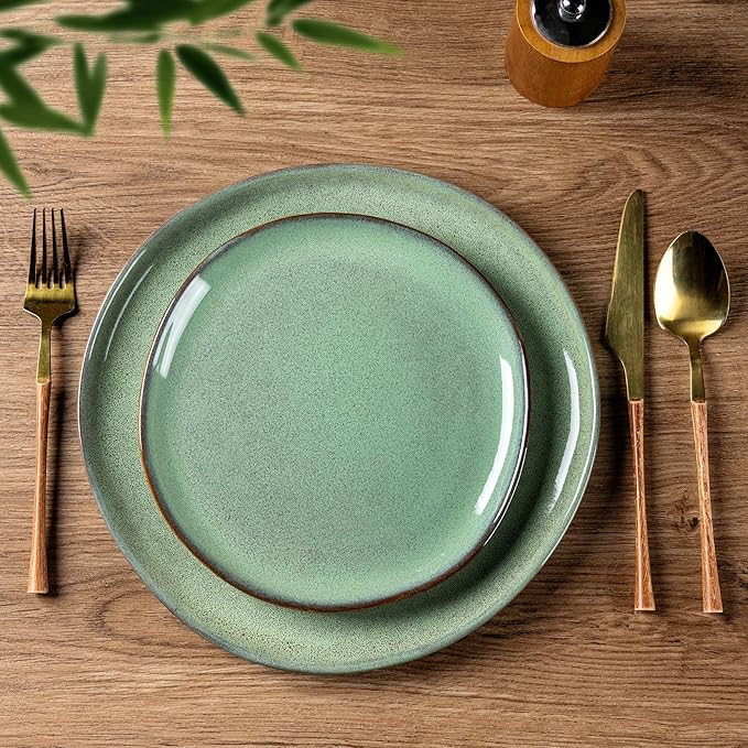 AmorArc Ceramic Dinnerware Sets,Handmade Reactive Glaze Stoneware Plates and Bowls Set,Highly Chip and Crack Resistant | Dishwasher & Microwave Safe Dishes Set,Service for 4 (12pc)