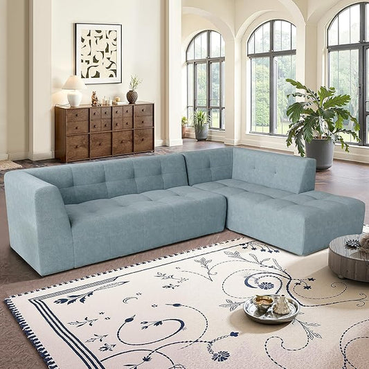 Sectional Couches for Living Room 112" L Shaped Cloud Couch Modern Modular Sectional Sofa Bad, Boneless Couch with Deep Seat, No Assembly Required (Chenille, Blue Gray)