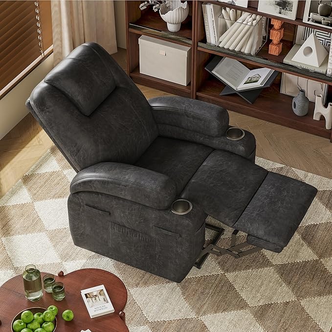 Electric Power Lift Recliner Chair with Massage for Elderly Corduroy Fabric Recliner Single Sofa with Cup Holders, Side Pockets and Remote Control for Living Room Bedroom (Leathaire, Dark Gray)