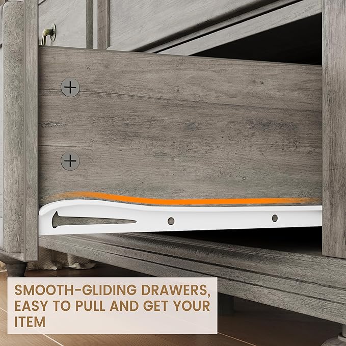 IDEALHOUSE 47" Farmhouse Dresser for Bedroom with 9 Drawers, Rustic Wood Chest with Vintage Metal Handles for Bedroom, Large Storage Organizer for Living Room, Entrance, Gray