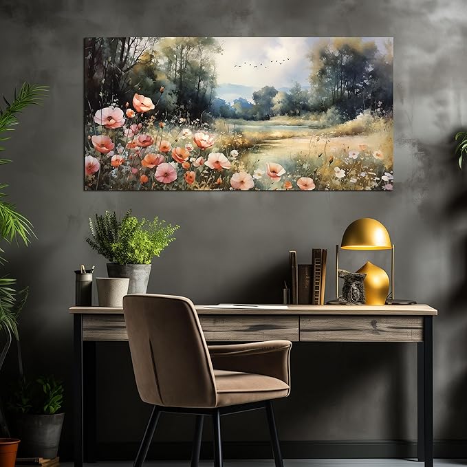 Large Artwork Canvas Wall Art for Living Room Bedroom Decor Wall Painting Modern Country Road Main Picture Image Decorative Painting with Frame Can be Directly Hung Decor Size 24x48 D