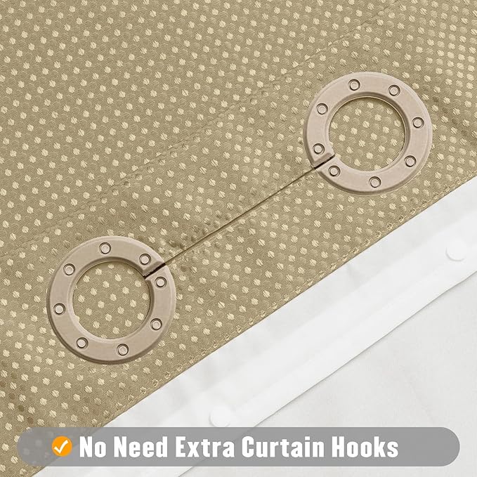 MitoVilla No Hooks Needed Beige Waffle Shower Curtain with Snap-in Liner, Modern Waffle Weave Heavy Duty Fabric Cloth Shower Curtain for Luxury Neutral Hotel Spa Bathroom Decor, 72 x 74, Beige/Khaki