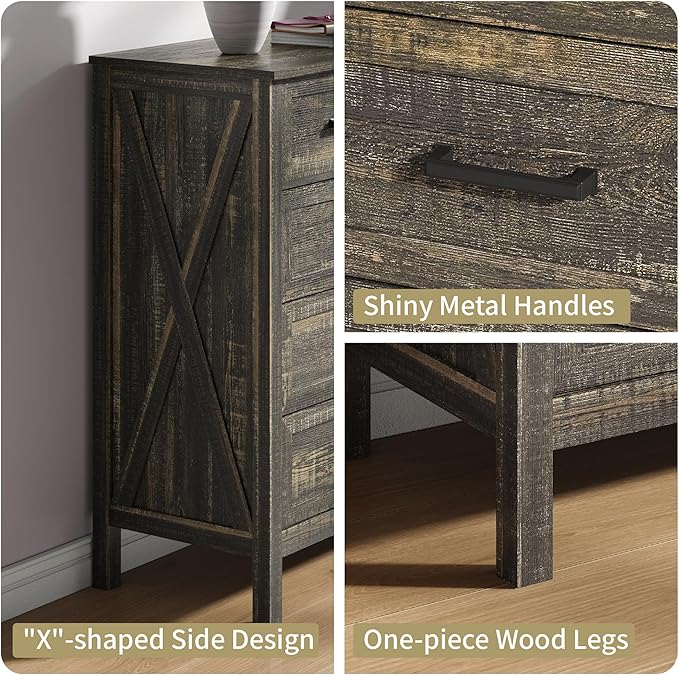 Farmhouse 8 Drawers Dresser for Bedroom, Wood Rustic Wide Chest with Natural Texture, Large Dressers for Bedroom, Hallway, Entryway, Dark Brown