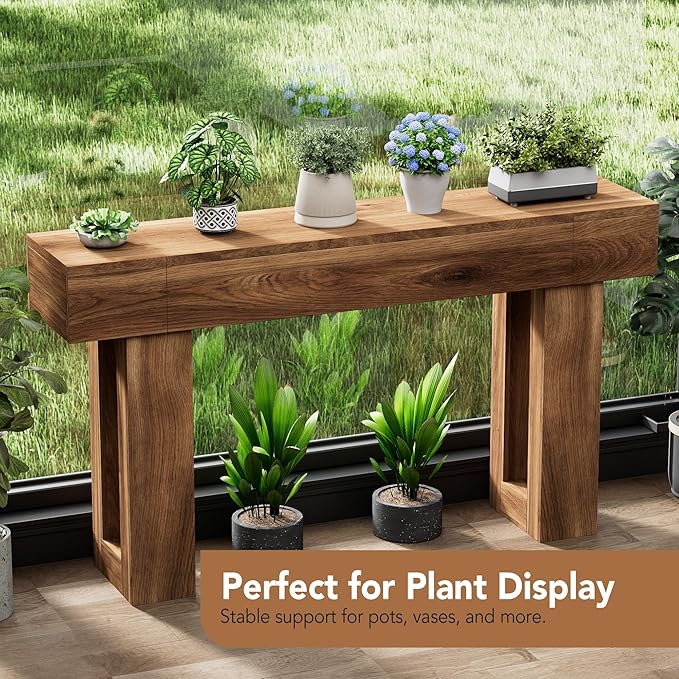 63 Inch Long Console Table, Narrow Rectangular Sofa Table Behind The Couch, Farmhouse Entryway Table for Entrance, Hallway, Living Room (Brown)