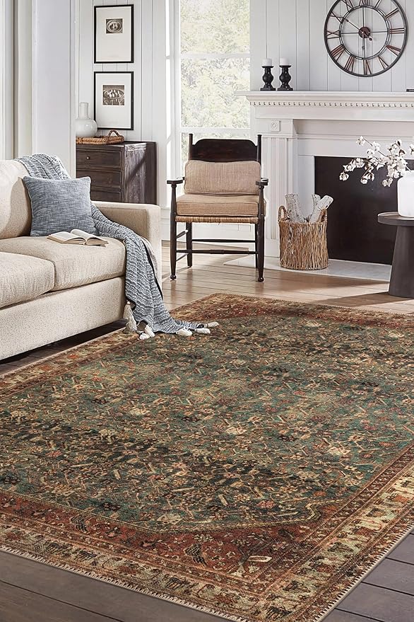 Keen Home Design 5x7 Rug - Machine Washable Area Rug with Non-Slip Backing, Ideal for Living Room, Dining Room, Bedroom - Vintage, Easy Clean, Durable, Low Pile Rug - (5' x 7')
