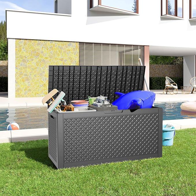 Vixzen 100 Gallon Waterproof Deck Box – Outdoor Storage Organizer for Patio & Garden,Black Pattern