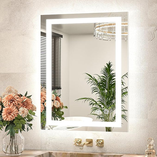 TETOTE LED Bathroom Mirror 20 x 28 Inch Brighter Light up Mirror for Bathroom Vanity, Front and Backlit Lighted Anti-Fog Wall Mirror with Lights, 3-Color Dimmable, Waterproof, Tempered Glass