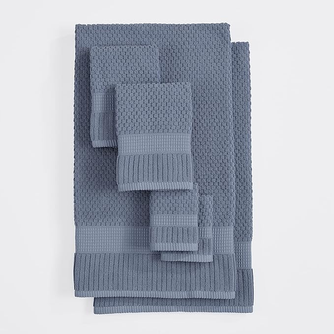 NY Loft 100% Cotton Towel Set 6 Piece | Super Soft & Absorbent Quick-Dry 2 Bath Towels 2 Hand Towels and 2 Washcloths |Textured and Durable Cotton | Trinity Collection (6 Piece Set, Flint Stone)