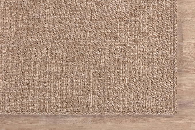 CAMILSON Indoor and Outdoor Runner Rug Natural Solid Boho Woven Design Easy-Cleaning Non Shedding Fiber Living Room Bedroom Garden Patio and Kitchen Washable Outside Carpet Alfombras (2x7)