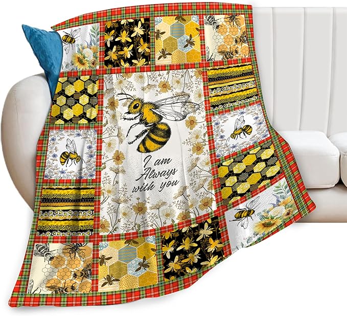 Bee Blanket Honey Bee Decor Throw Blankets Cozy Fleece Flannel Blanket Soft Warm Plush Lightweight Blanket Bees Themed Gifts for Women Men Boys Girls Adults Kids for Couch Sofa Bed 40"X50"