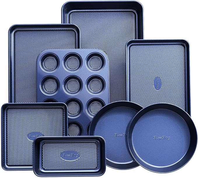 Baking Pans Set 8-Piece Bakeware Sets, Baking Sets for Cooking Nonstick Oven Pan Set, Baking Sheet Set, Cookie Sheets for Baking, Muffin Pan, Ceramic Coated Blue
